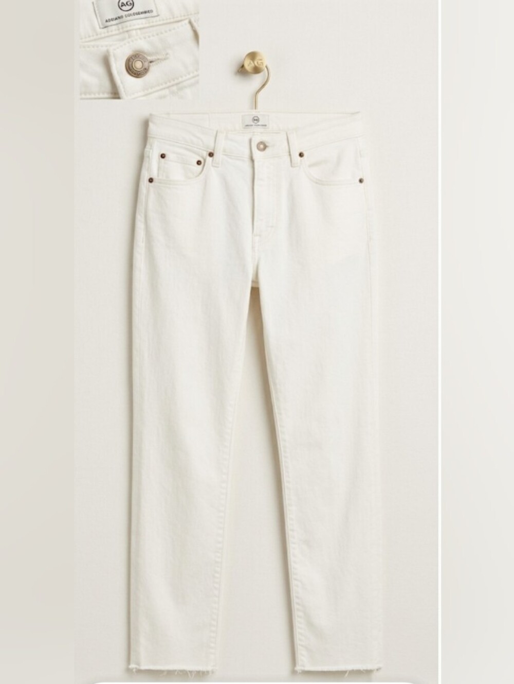 AG Ed Premium Denim High-Rise Straight Leg Jeans in Cream (Sz 30) Lux Chic